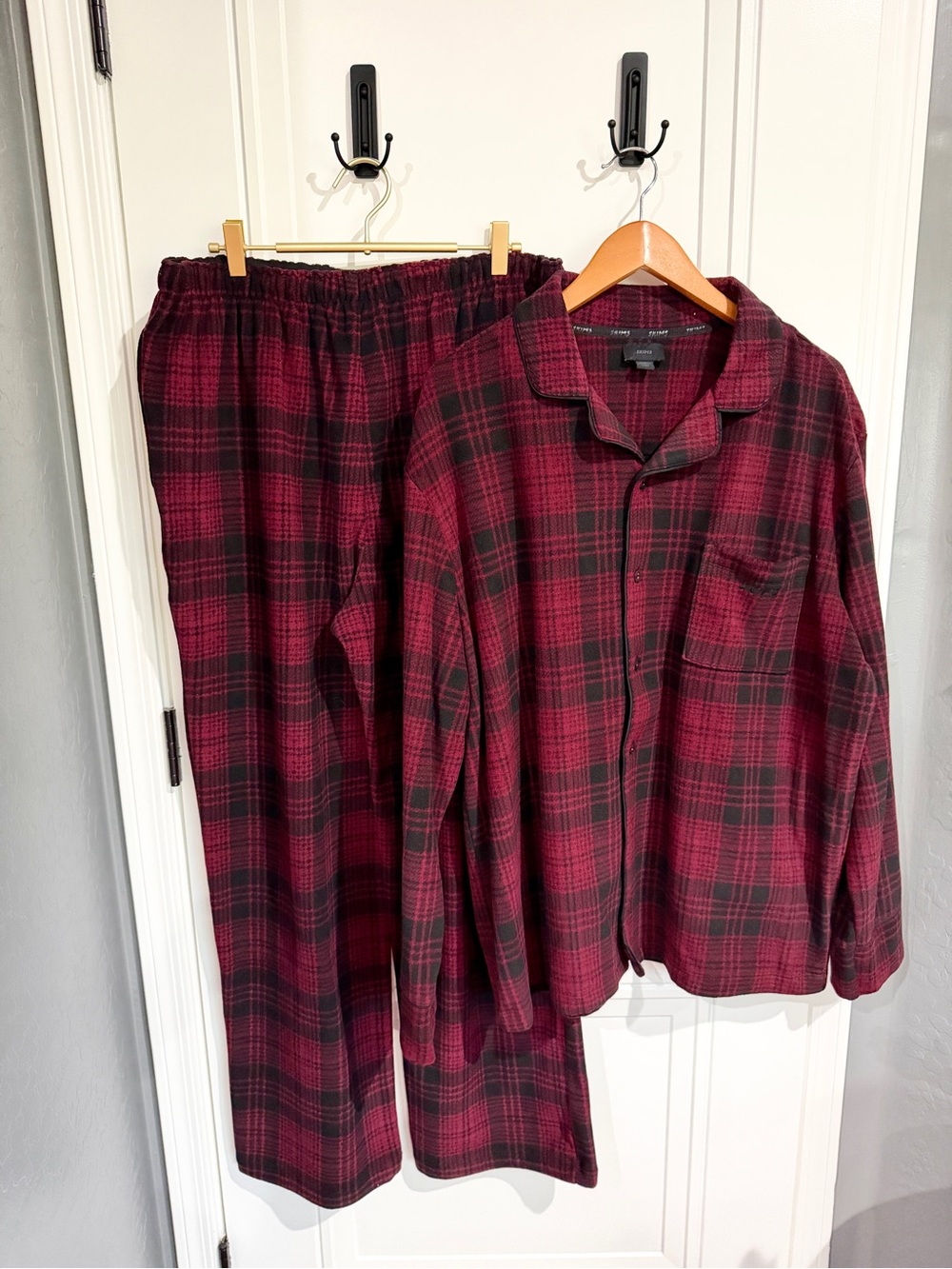 SKIMS Burgundy and Black Plaid Unisex Pajama Set